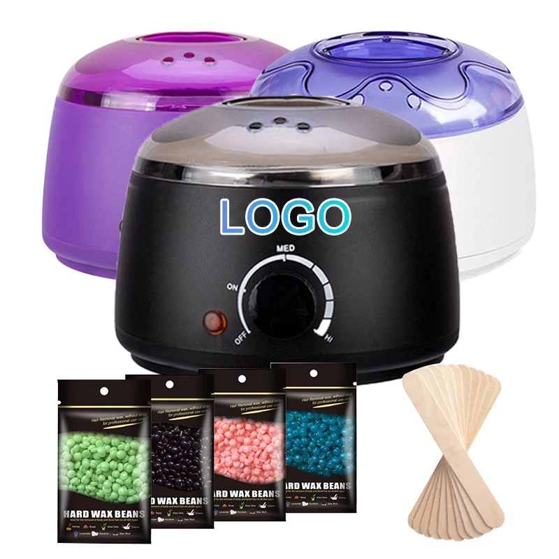 

Private label wax warmer hair removal kit wax heater hair waxing kit for women with beans, Black/white/purple