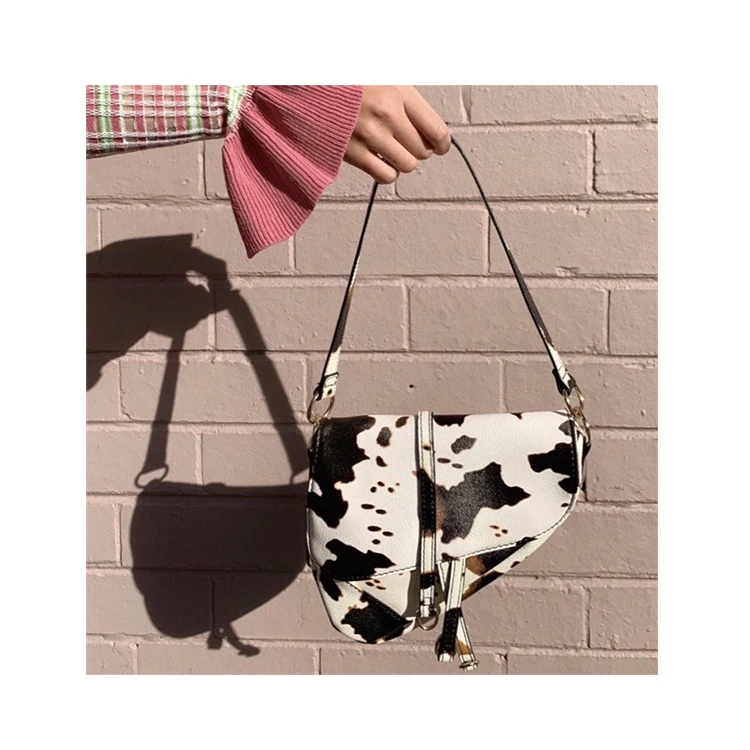 

Trendy Cow Pattern Saddle Bag Ins Wild Women Shoulder Underarm Bag Textured Small Prints Handbag Lady Designer Purse Hand Bags