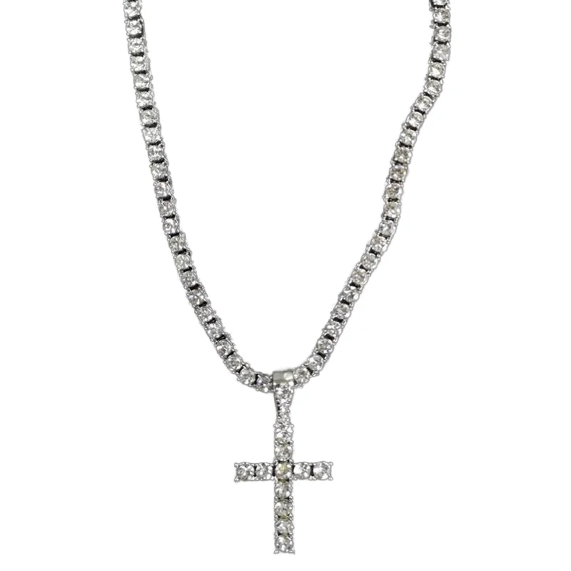 

Iced Out 5MM Tennis Chain With Alloy And Rhinestones Hip Hop Cross Pendant Chokers Necklace