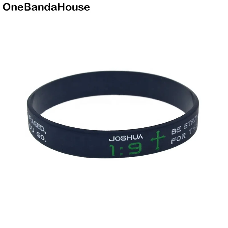 

1PC Joshua 1 9 Be Strong and Courages Do not be Afraid Silicone Bracelet Black Adult Size