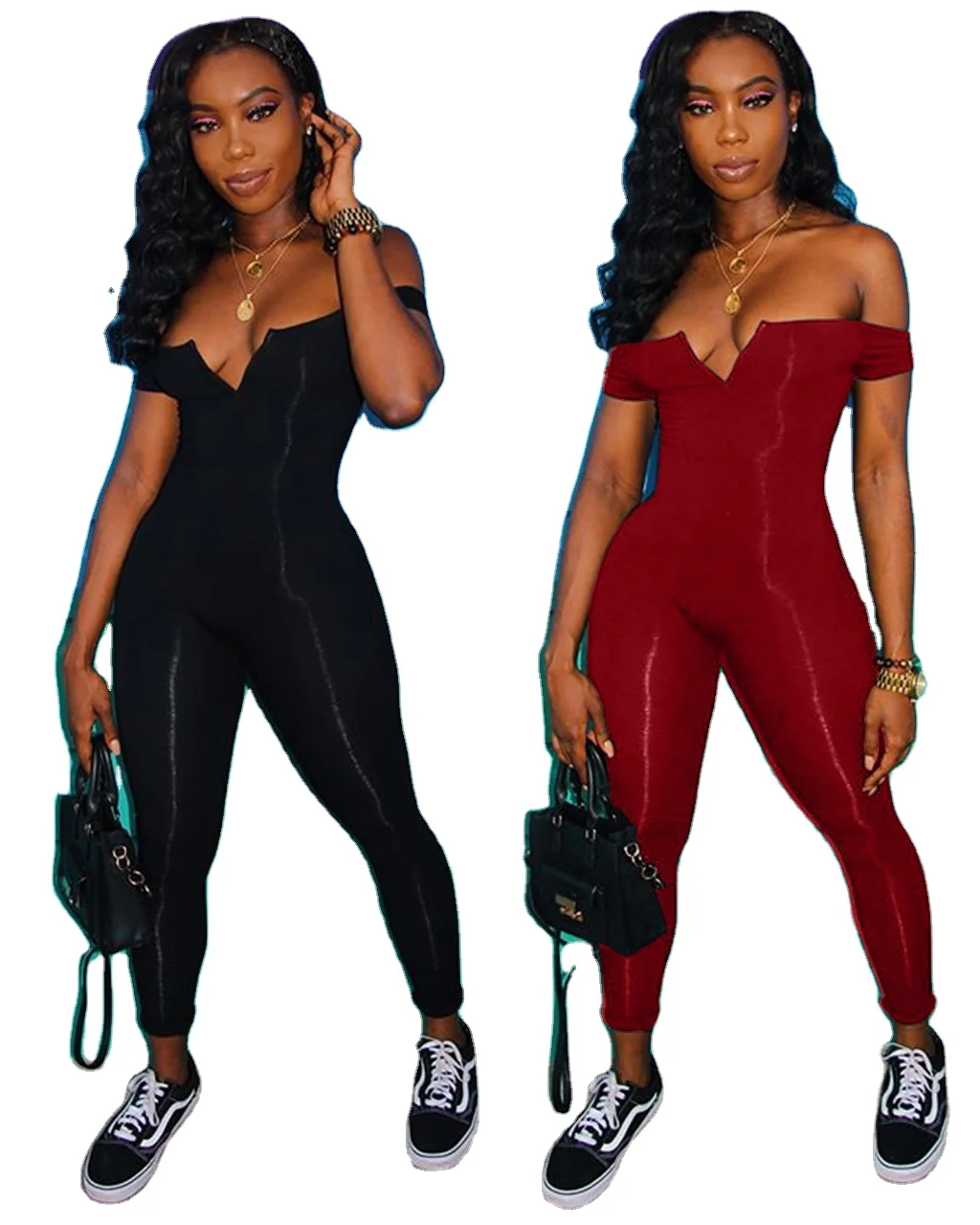 

FM-CY1049 Newest women's dress V-neck strapless jumpsuit two solid colors club dresses one piece, As pictures