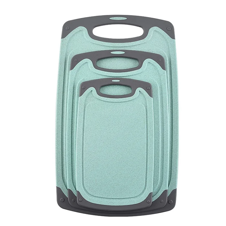 

Kitchen Cutting Board (3-Piece Set) - Juice Grooves with Easy-Grip Handles, Non-Porous, Dishwasher Safe - Multiple Sizes (Gray)