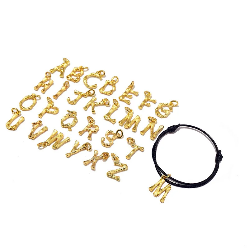 

Fashion  Gold Stainless Steel Exaggerated 26 Alphabet Letters Bamboo Initial Black String Bracelets for Women Jewelry, Picture colors