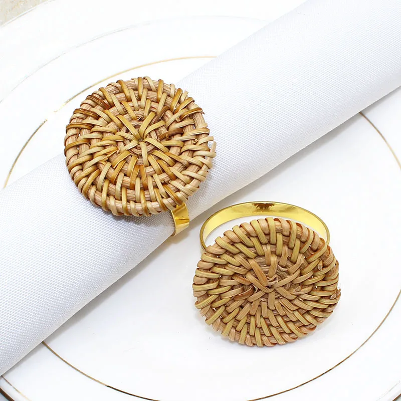 

New Fall Napkin Rings Vintage Napkin Holder for Table Setting Handmade Rattan Serviette Rings for Wedding HWW49