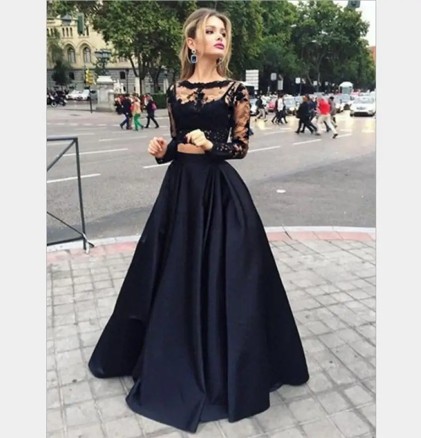 

PJ3940A 2021 New Style Women's Evening Full Dress Fashion Perspective Lace long Sleeve Full Dresses For Women Bridesmaid Dress, As picture