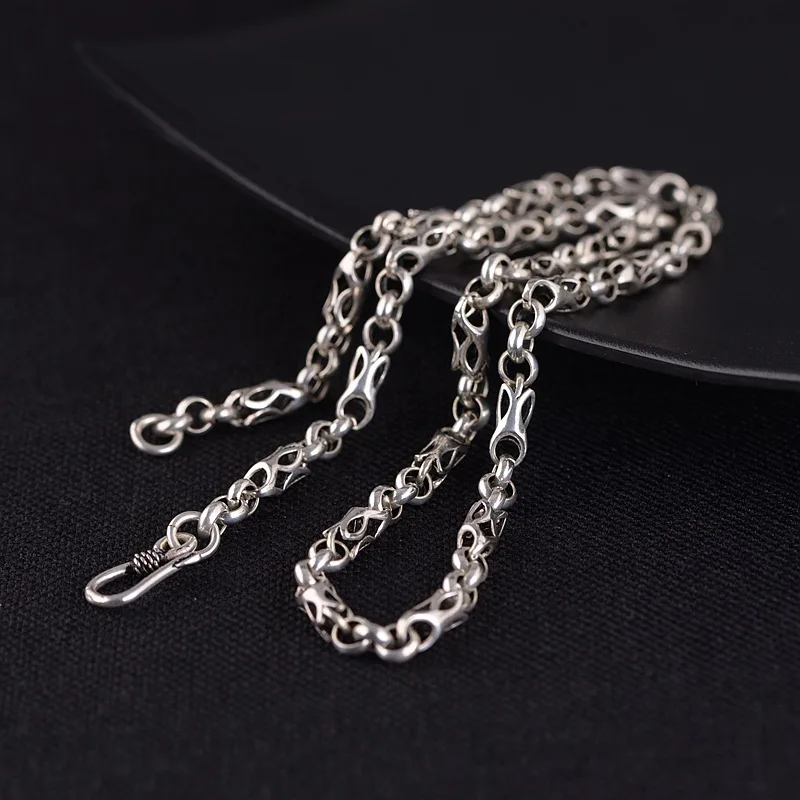 

S925 Silver Vintage Men's Fashion Pearl Chain 0 Word Chain Thai Silver S Hook Necklace Wholesale