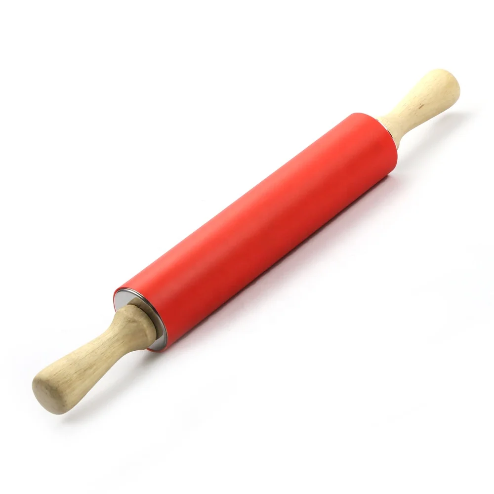 

Rolling Pin Silicone Food Grade Dough Non-stick Surface Wooden Handle Silicone kitchen gadgets, Exist color