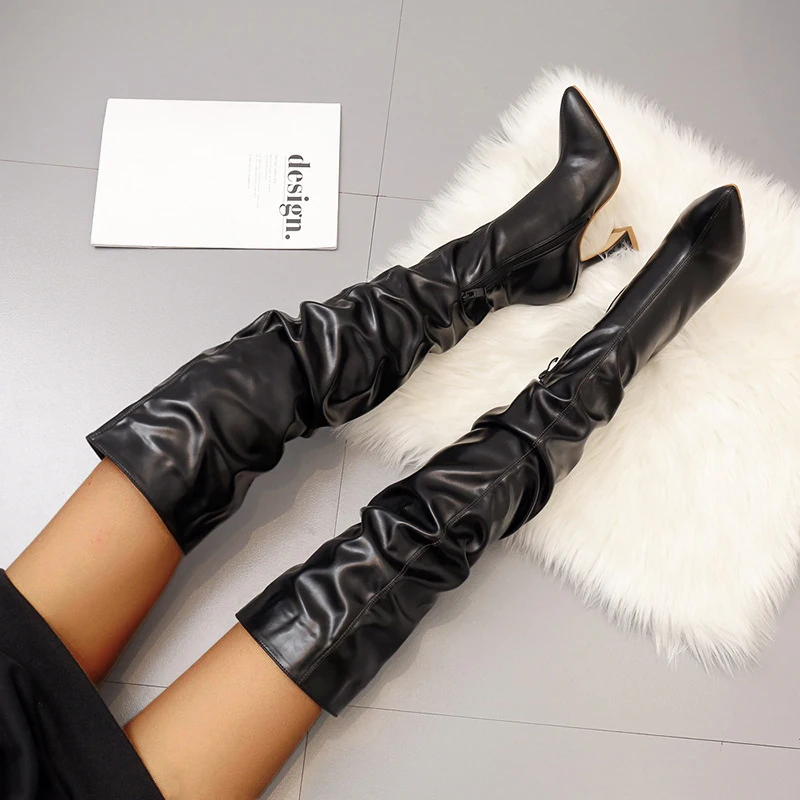 

Leather Boots Women Shoes Long Boots For Women With Heels Thigh High Boots