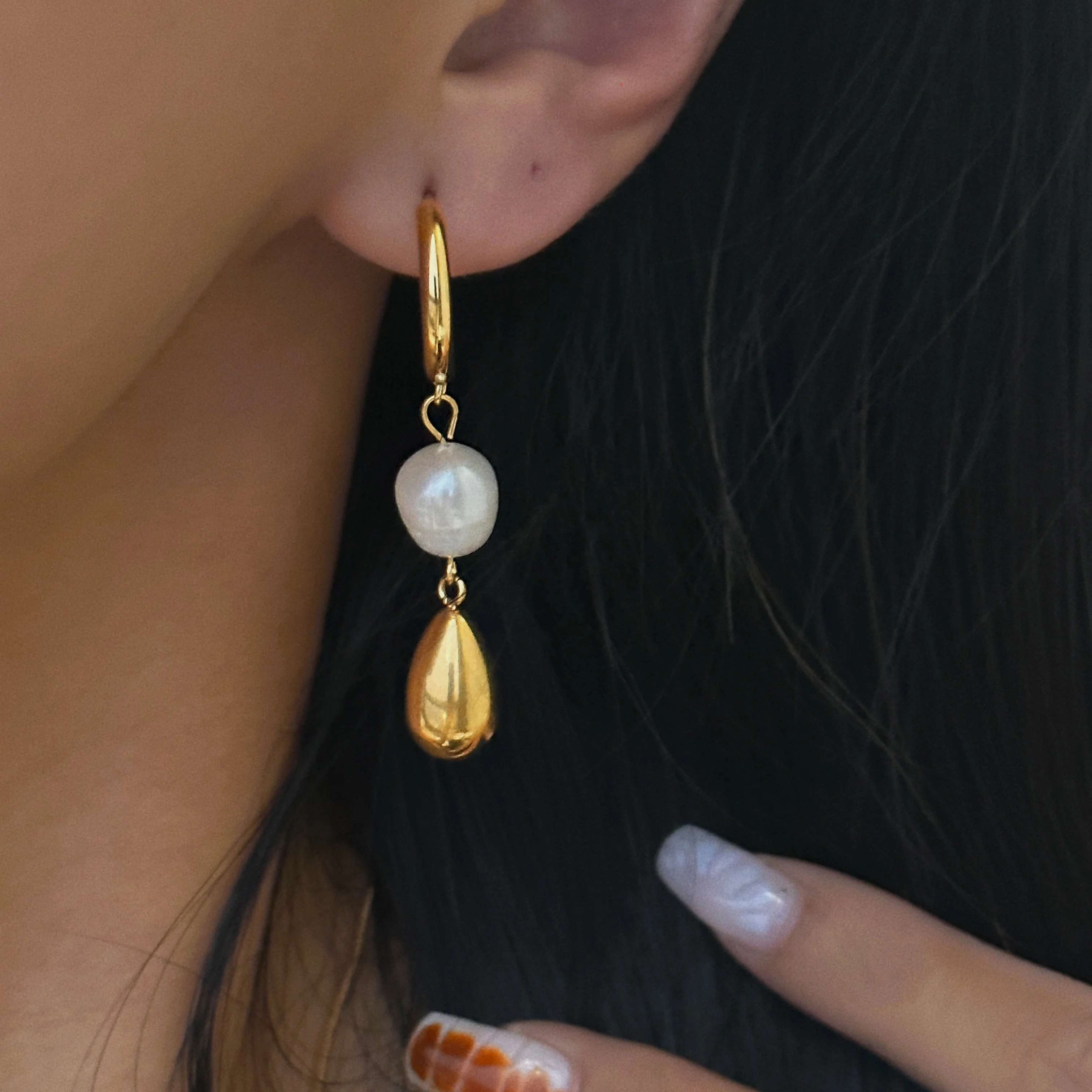 

2024 Dazan Summer 18k Gold Plated Unique Hypoallergenic Stainless Steel Vintage Baroque Natural Freshwater Pearl Drop Earrings