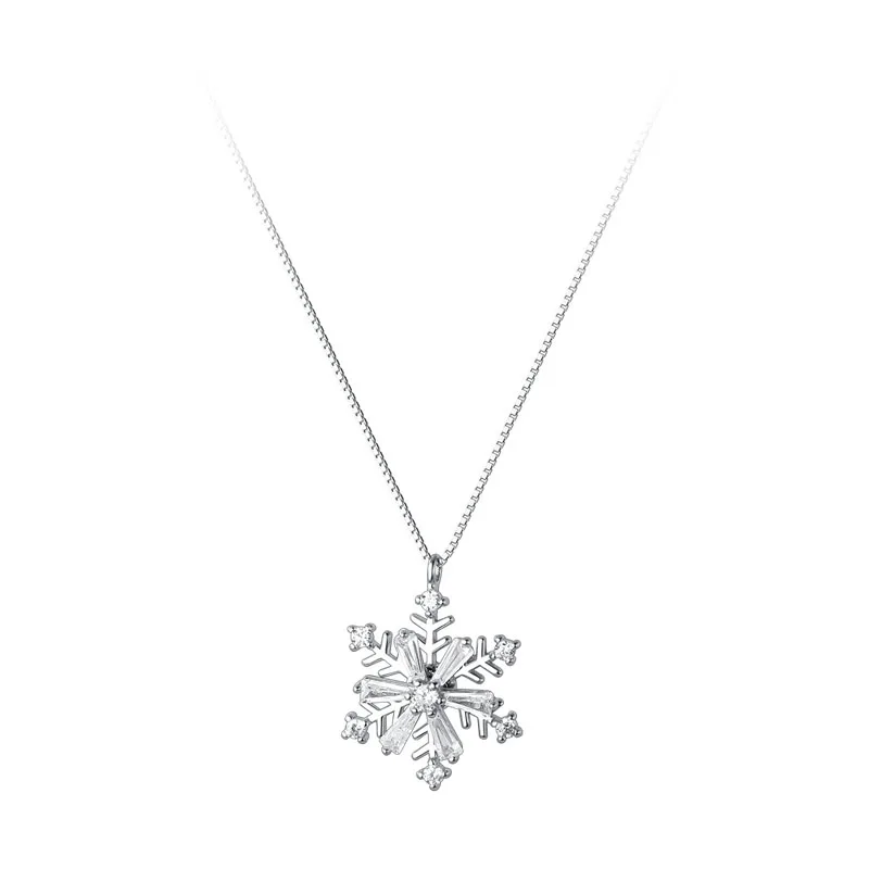 High Quality 925 Sterling Silver Clear Zircon Snowflake Pendant Necklaces for  Women Xmas Gifts Jewelry