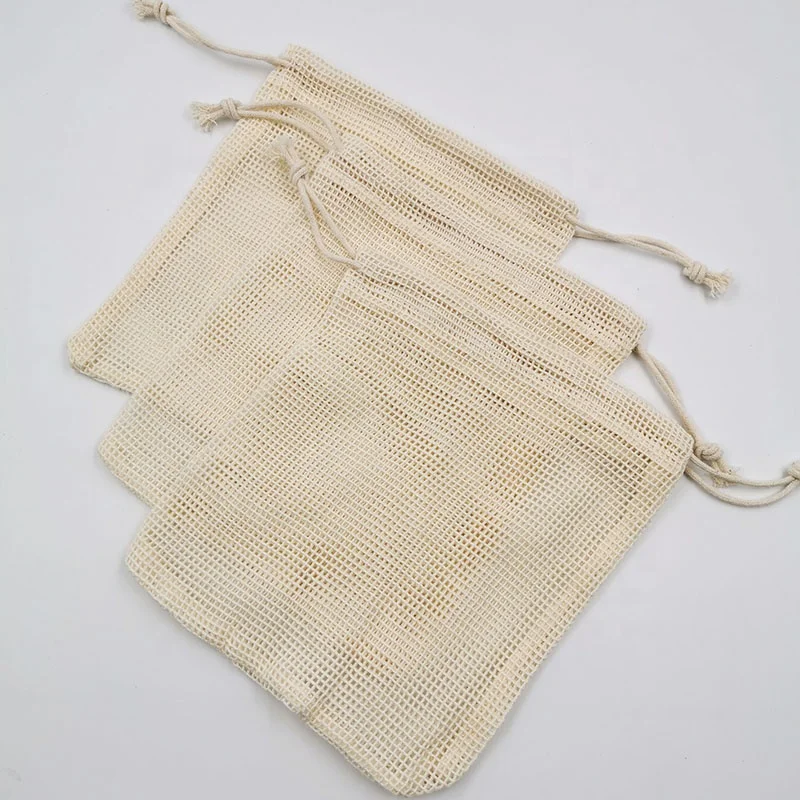 

Reusable Laundry Bag Organic Cotton Mesh Bag with Drawstring, Nature color
