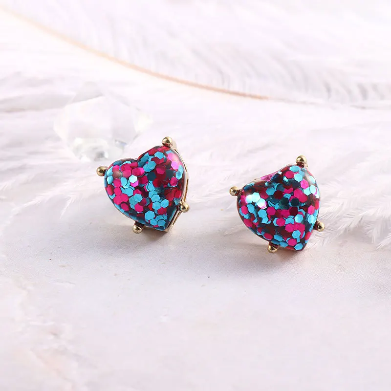 

Personalized Rhinestone Heart Shape Earrings Classic Drusy Studs, 4 colors