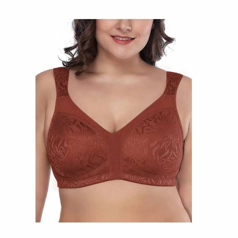 

Sewel Full Figure Comfortable Wire Free Minimizer Support Bra Big Breasted Women Ladies Decorated with Lace Thousands Designs, As per photo