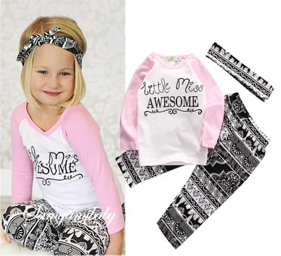 

Autumn Children's Clothing Set European Explosion Models Girls Geometric Pants Miss Letter T-shirt Three-piece