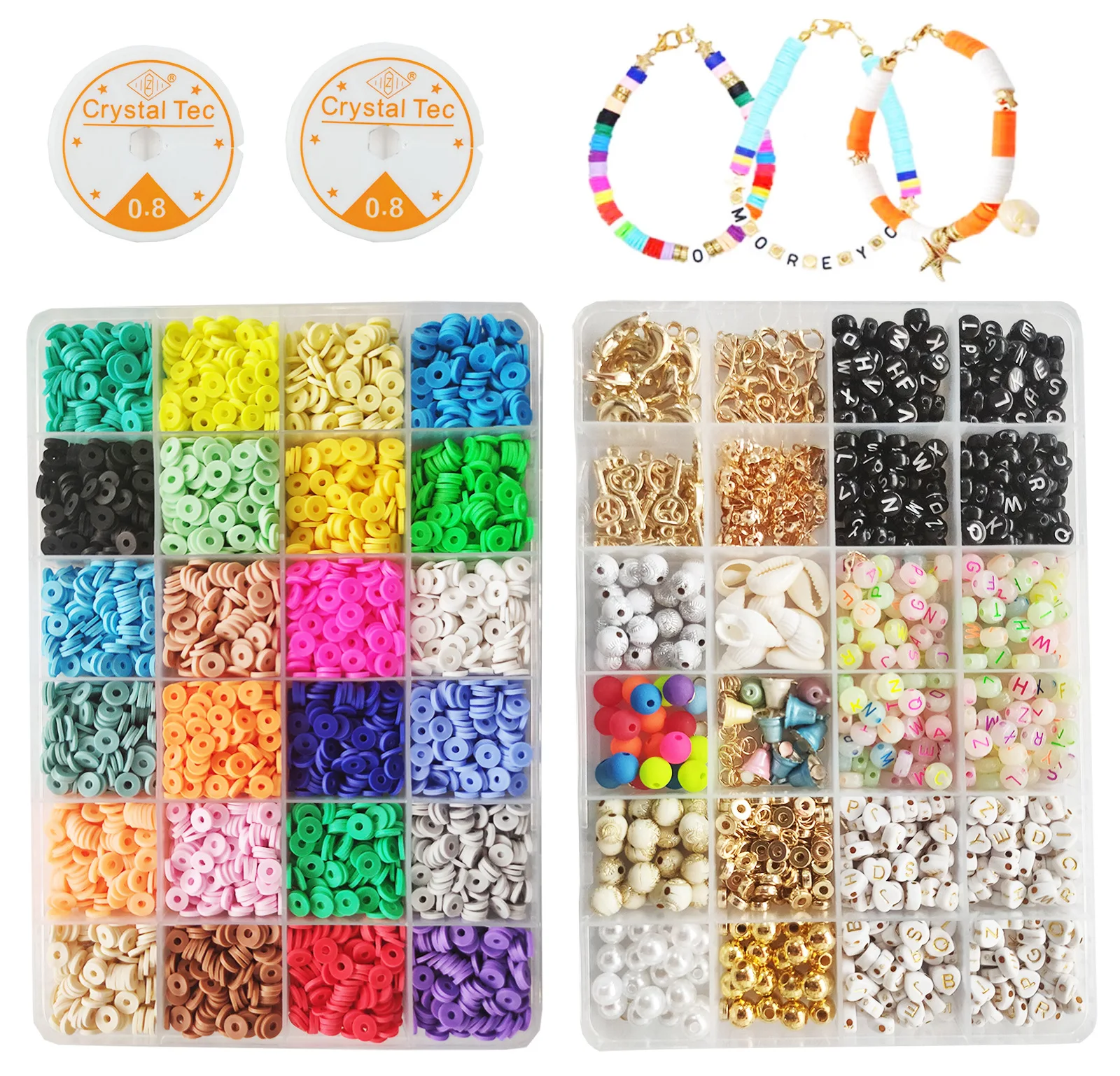 

DIY Digital Alphabet Plastic Beads Letter Clay Heishi Beads Kit Round Alphabet Cube Loose Spacer Beads for Jewelry Making, Mixed color