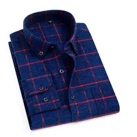 

High quality men 100% cotton brushed autumn thick thermal long sleeve plaid casual dress shirt