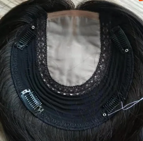 

100% european virgin silk top human hair topper wefted topper Air dries straight 6x7 silk top with wefted back