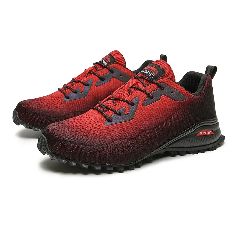 

Big Size 50 Men Outdoor Hiking Shoes Non Slip Lace Up Cozy Trail Running Sneakers, Army green,black,red/black