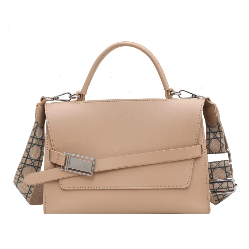 

Ins Hot Sale Soft PU Leather Casual Tote Bag for Women 2021 Stylish Designer Bags Vintage Wide Shoulder Strap Flap Bag, Picture