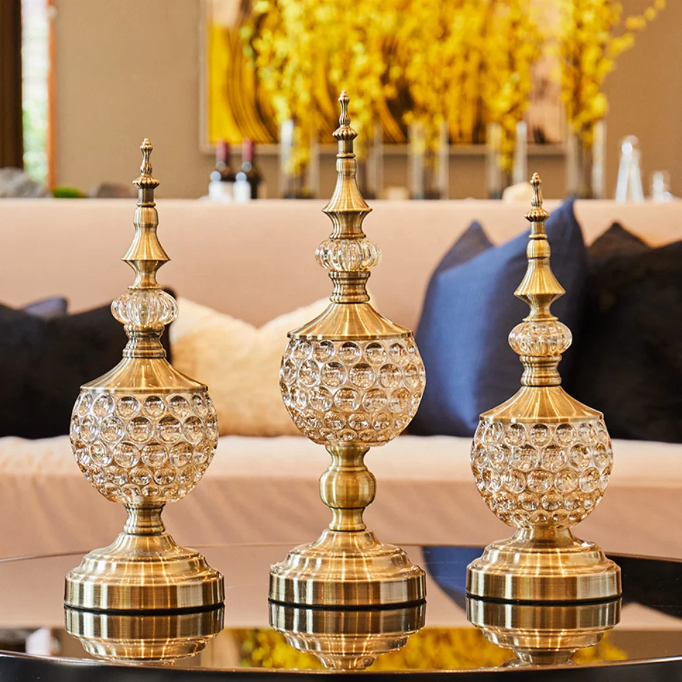 

Factory Wholesale Home Decoration Board Room Decorations European Metallic Can Fruit Tray Storage Jar Luxury Glass Candy Jar, Gold