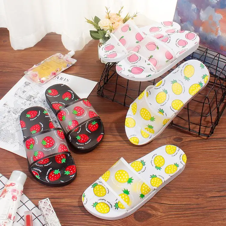 

2020 new cartoon fruit slippers summer home slippers female indoor non-slip bathroom shower wear sandals, Picture color