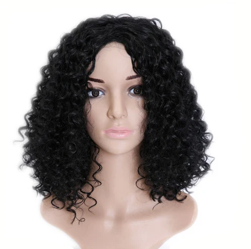 

African European and American Wigs Women's Short Curly Hair Small Curly Explosive Head Chemical Fiber High Temperature Silk Wig, Black color