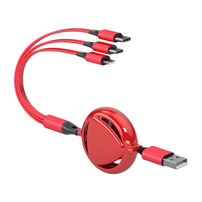 

Retractable Flat 3 In 1 Charging Usb Cable For Cell Phone Type C Micro Charger