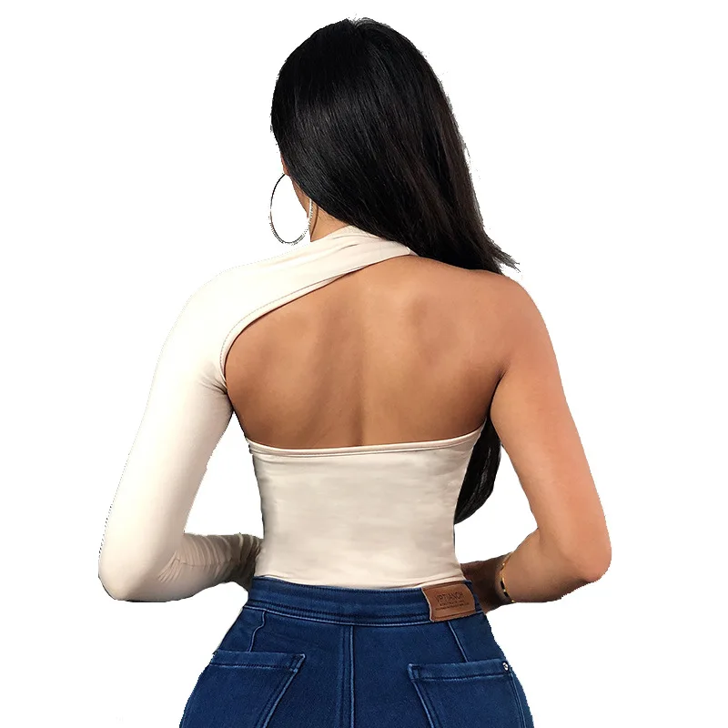 

2021One Shoulder Basic Bodysuit Elegant Women Sexy Autumn Bodysuits Fashion Long Sleeve Skinny Bodysuit Party wear Black Red, White, red, black, apricot