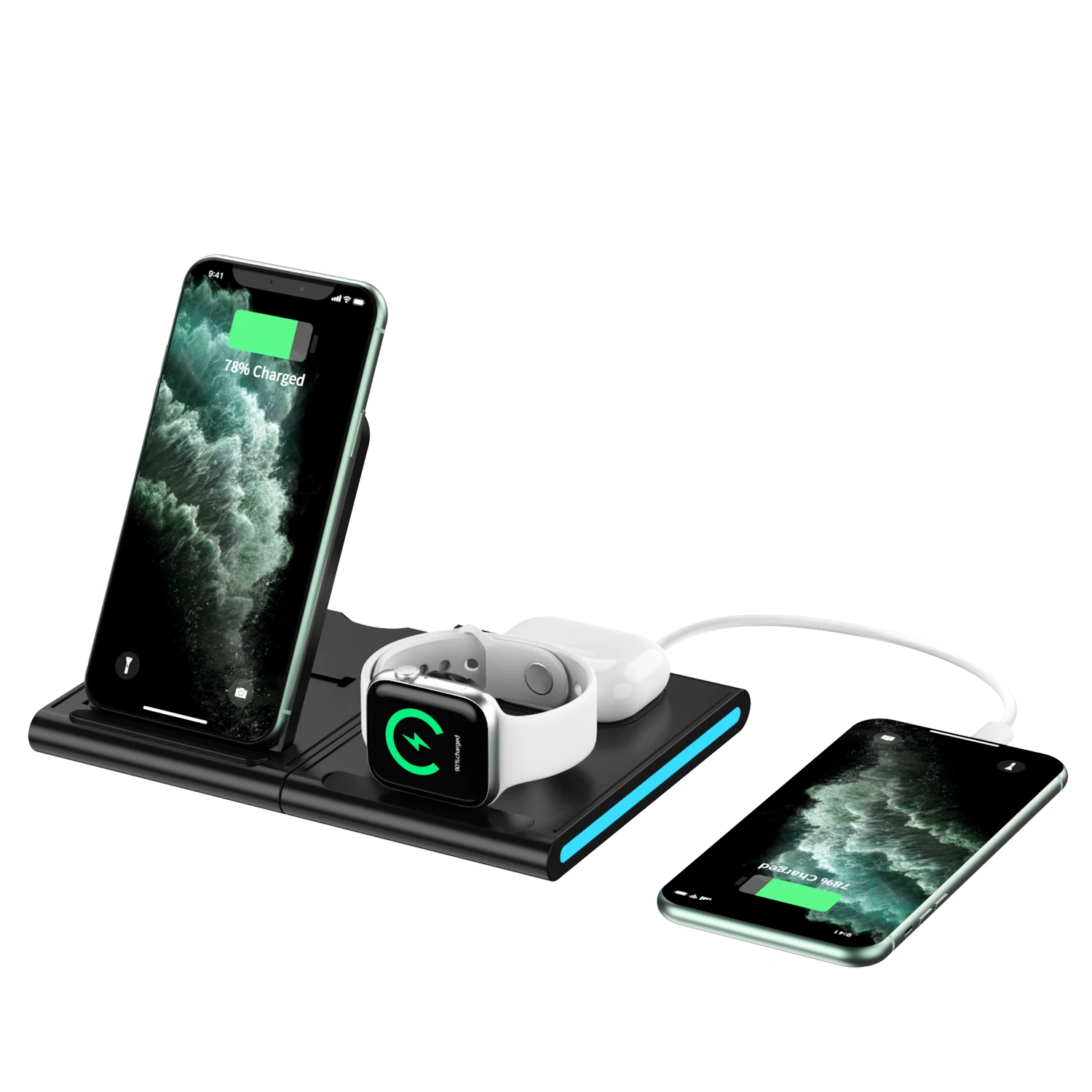 

2020 Fast 15W Qi Wireless charger 4 in 1 Wireless Charging Station for Apple iPhone 12