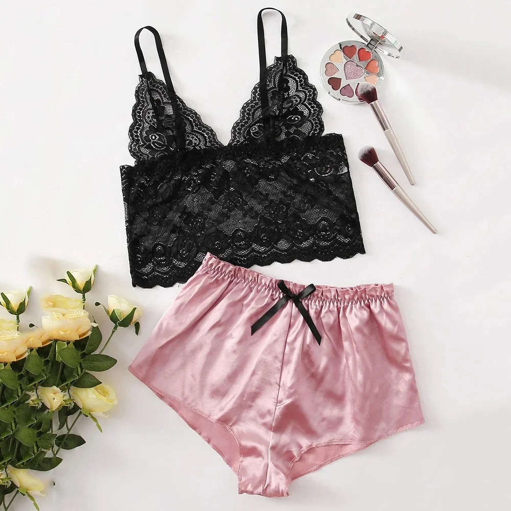 

A2205 Custom floral luxury 2 piece sexy womens underwear scalloped lace trim bra panty lingerie sets for women, Black