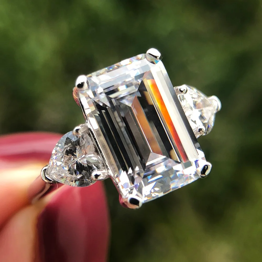 

Best Jewelry Wholesale 12*8 MM 925 Sterling Silver Jewelry White Sapphire Diamond Emerald Cut Engagement Rings for Women, Custom colors