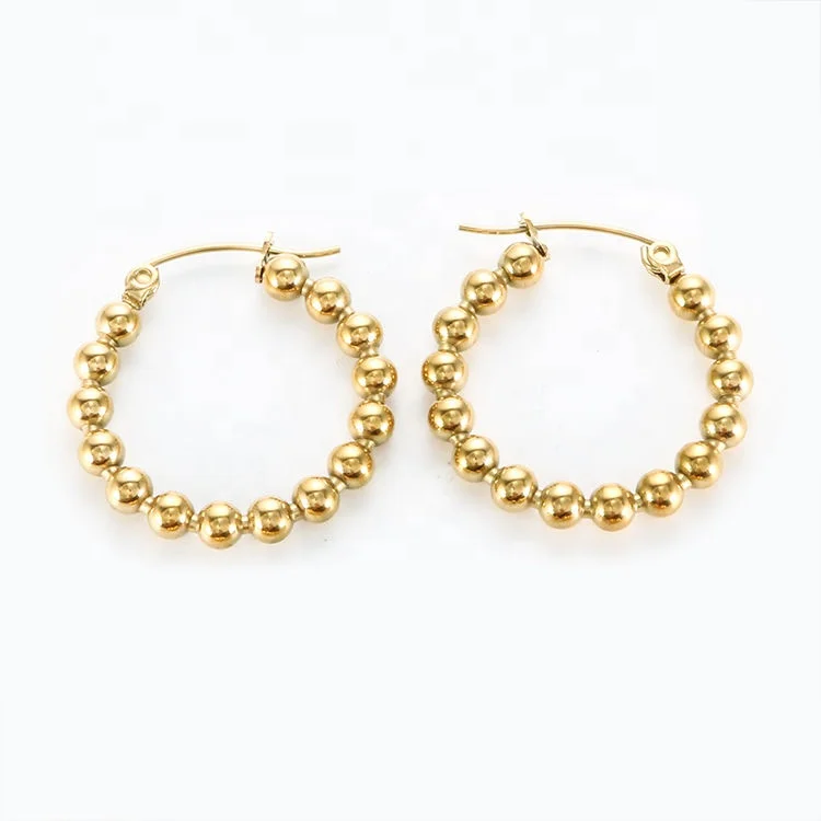 

Trendy Minimalist Stainless Steel Hypoallergenic Earrings 18K Gold Plated Hoop Bead Hoop Earrings for Women, Gold, rose gold, steel, black etc.