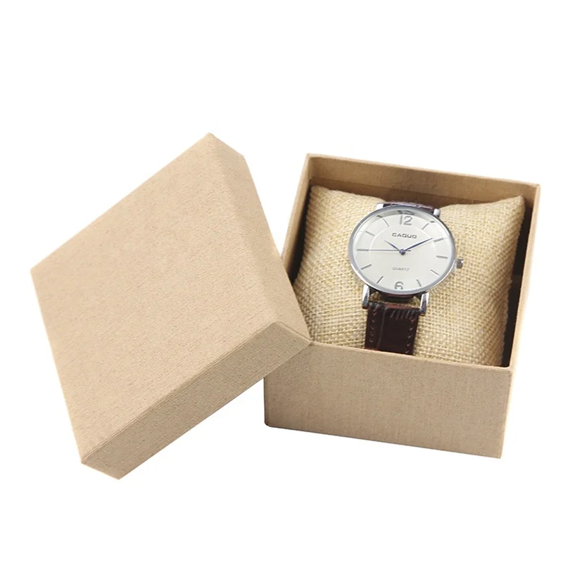 

Lid Bottom Rigid Cardboard Cheap Beige Kraft Paper Pillow Watch Packaging Box