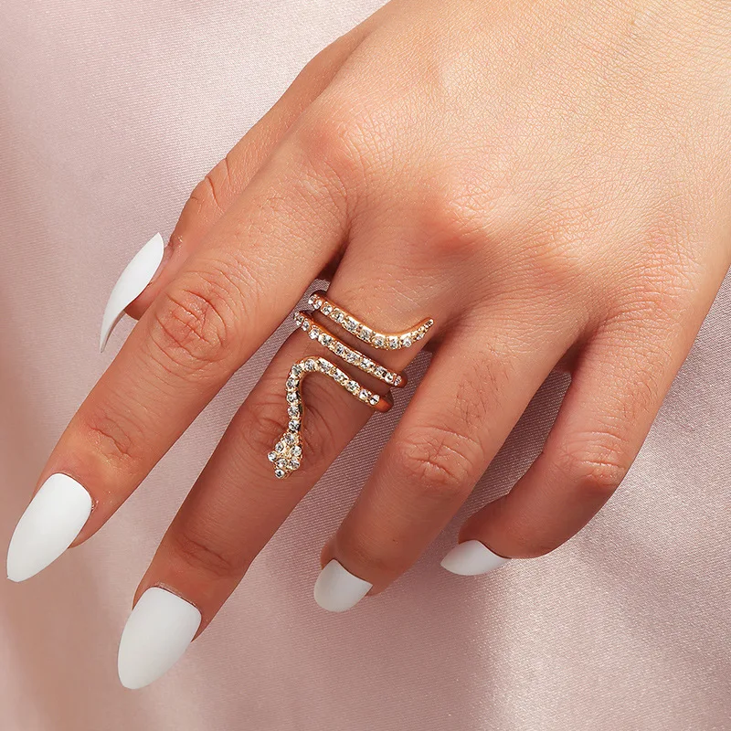 

2021 fashion trendy rhinestone snake gold ring adjustable