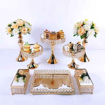 

Wedding Party Supplies Cake Tools Metal Display Tray Round Mirror Gold Dessert Cake Stand Set, Picture