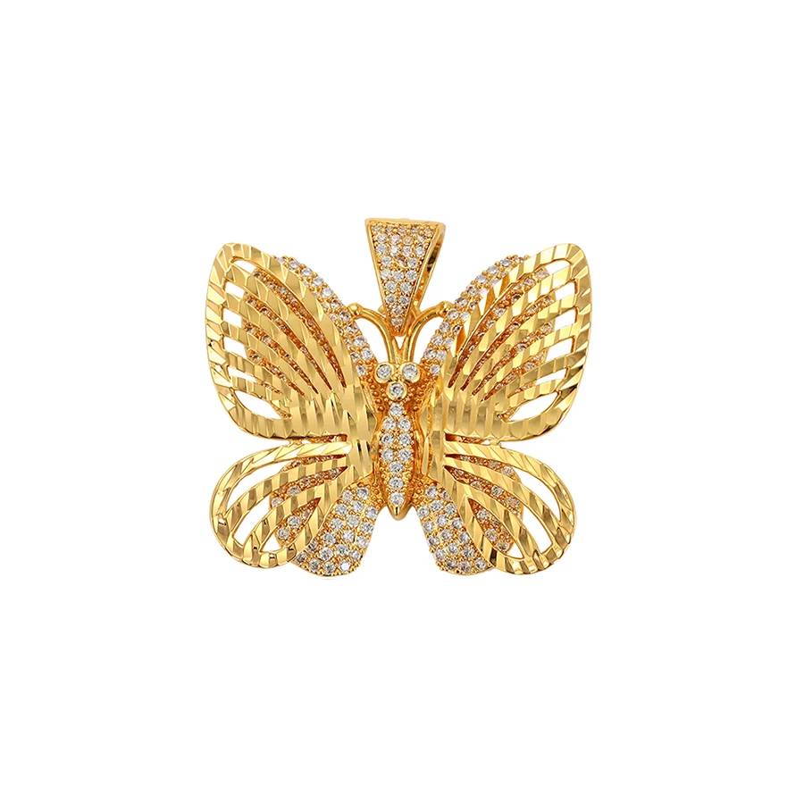 

34498 xuping synthetic cubic zircon paved fashion 24k gold color platede butterfly pendant