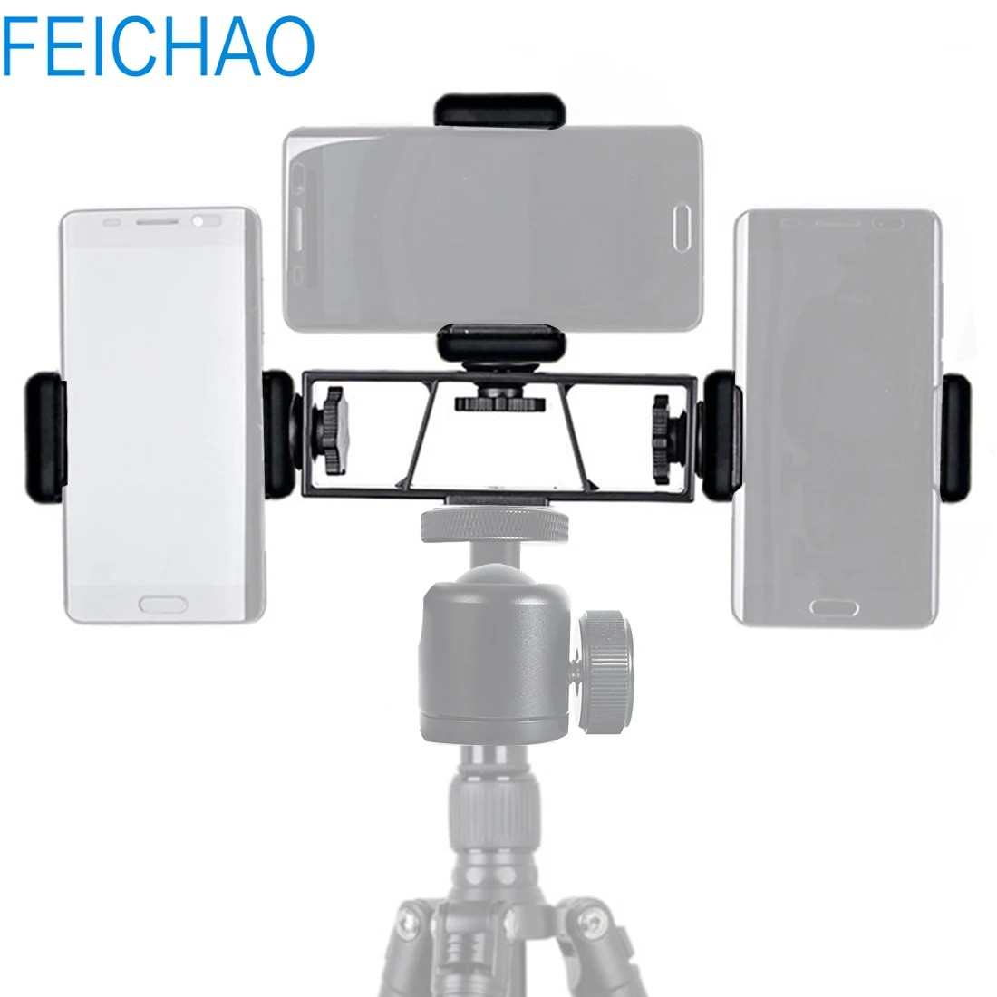 

Multi Head Three Position Mobile Phone Stand Clip Bracket Holder 3-Position Live Tripod Camera 1/4 Connector Smartphone Selfie