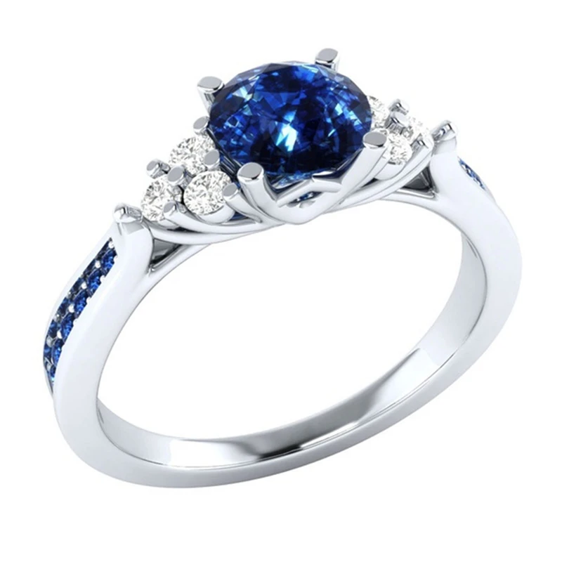 

925 Sterling Silver Women's Inlaid Sapphire Zircon Ring silver Engagement Jewelry anillos de matrimo Sapphire Bizuteria