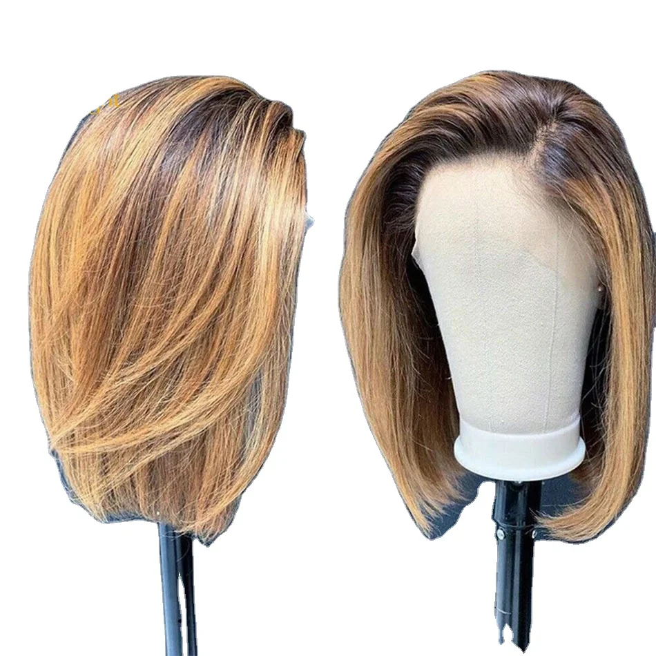 

Sunlight Ombre Human Hair Wigs 4/27 Highlight Color short bob Human Hair Wig 150 Density Brazilian 13x4 Straight Lace Front Wig