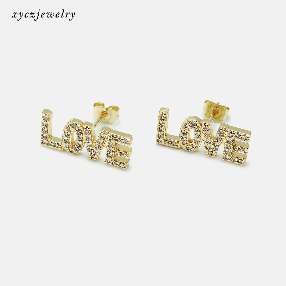 

Small classic cut black zircon LOVE stud earrings for women and men