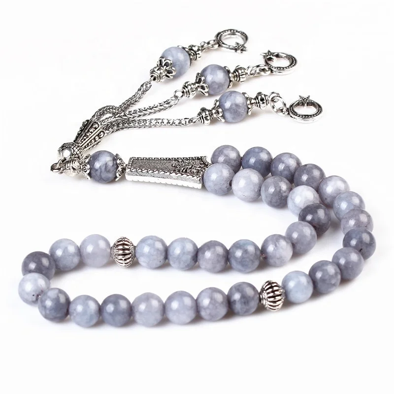 

Grey Stone 33 Rosary Masbaha Muslim Tespih Islamic Tassel Tasbih Prayer Beads