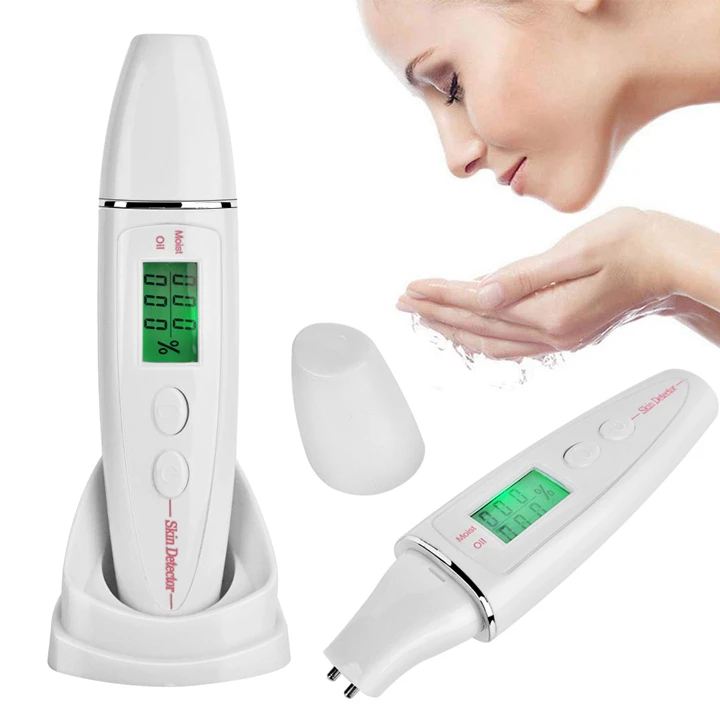 

High Sensitive Moisture Water Oil Tester LED Digital Skin Analyzer for Beauty Care, White, pink