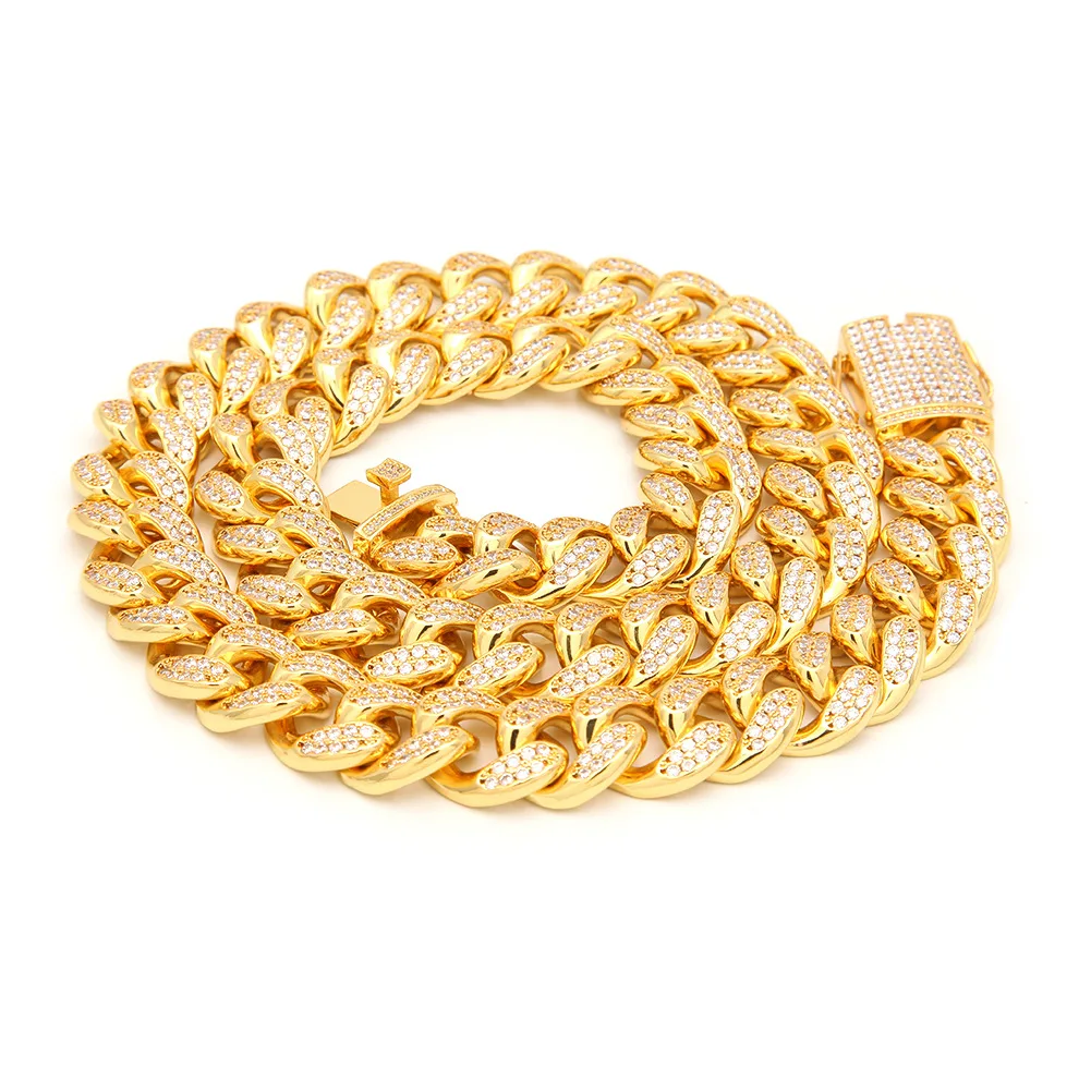 

Rapper Jewelry Thick Miami Chain Bling Iced Out 20mm Big Cuban Link Chain Necklace, Gold silver