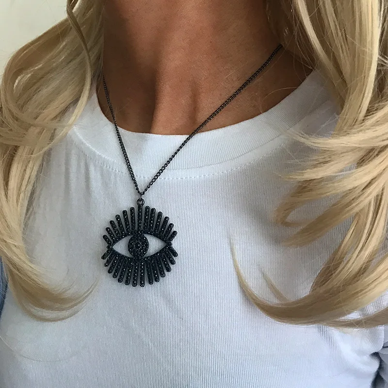 

2020 New Arrival Rhinestone Creative Personalized Adjustable Black Evil Eyes Pendant Necklaces For Women Girls