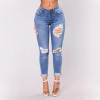 

Wholesale high quality distressed latest lady boyfriend ripped women jeans with embroidery