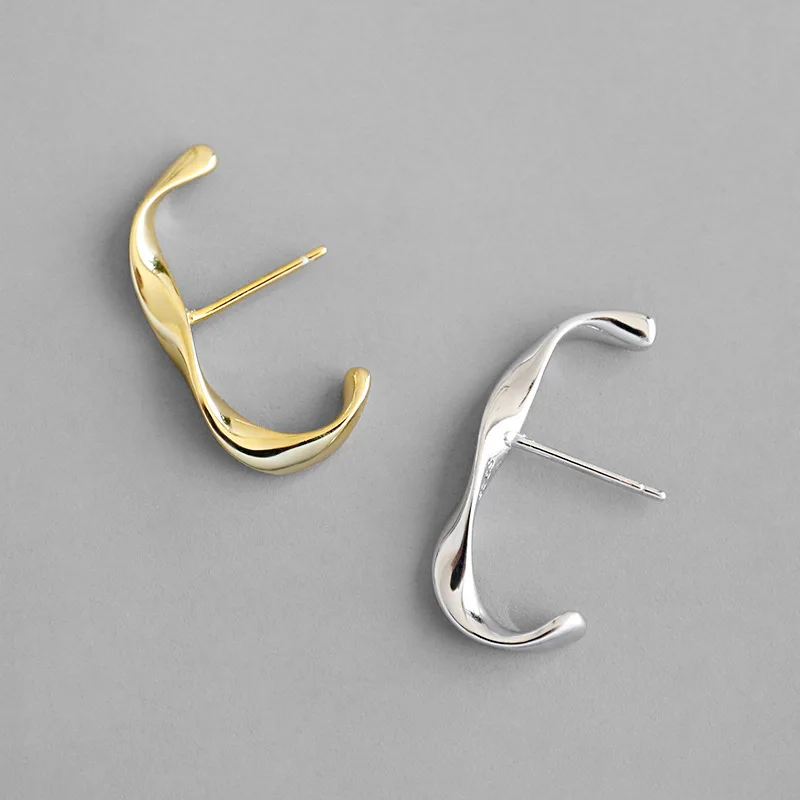 

JD New Fashion Jewelry 925 Sterling Silver Stud Earrings Simple C Shaped Ear Piercing Stud for Women, Silver /gold color