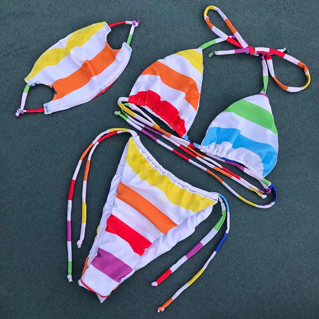

Wholesale Custom 3 piece Hot Girl Swimwear Mature Women Micro String Triangle Bikini, As pitures/customized colors