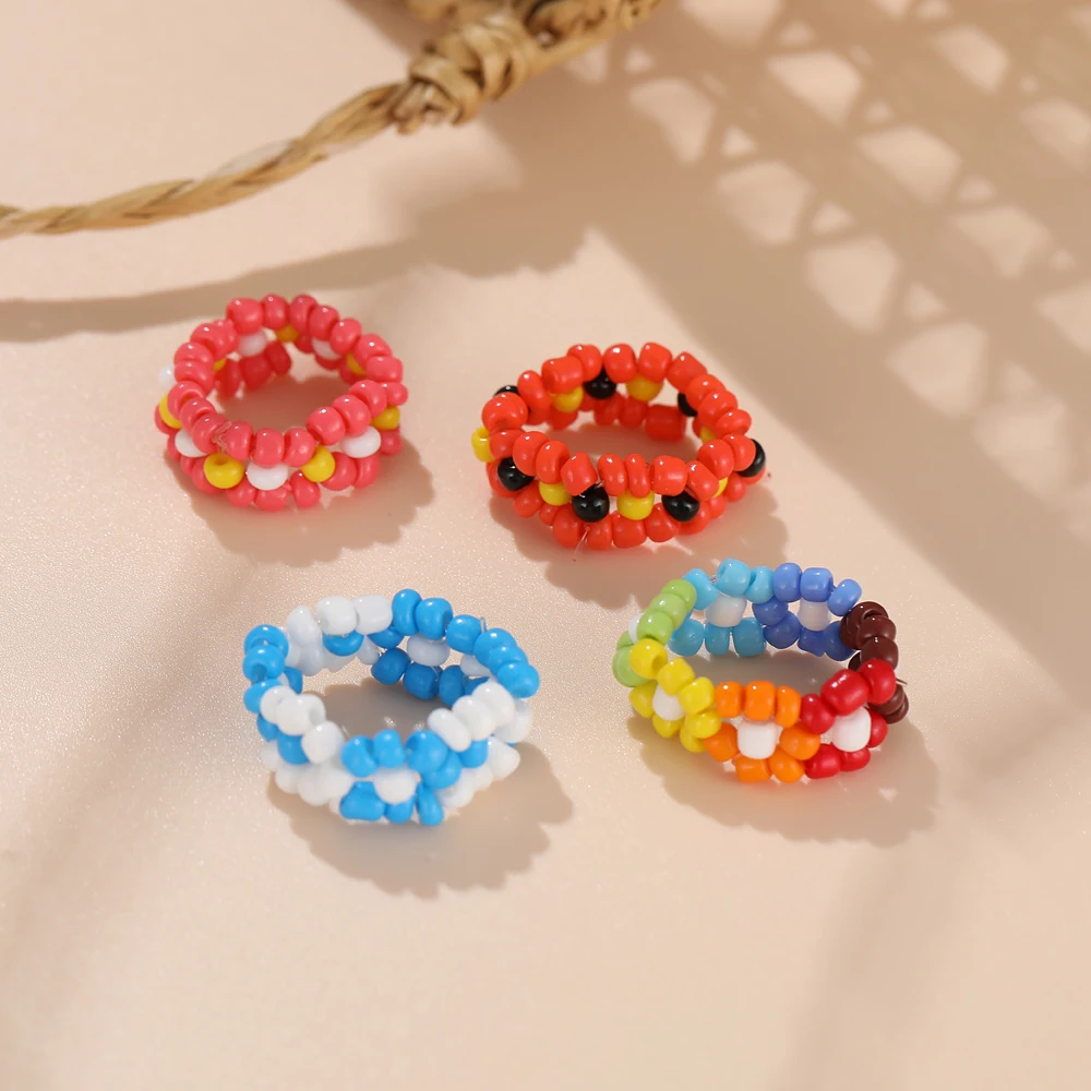 

New fashion hand-woven ring cute niche wild design small flower ring for women jewerly, Colorful