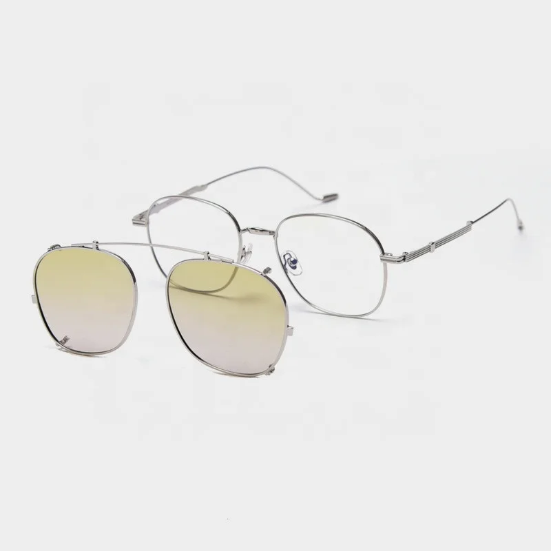 

Ins style double lens shade round metal frame clip on shades eyeglasses unisex double beam flip up polarized sun glasses