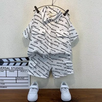 

Baby Kids Clothes Boy Sets 2Pcs Summer New Designer Children's Wear Short Sleeves Boys Sets For Summer, Blue flower color